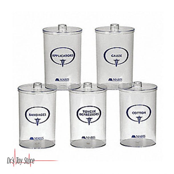 Medical Sundry Jar Set of 5 Clear Plastic for Sale Dr's Toy Store