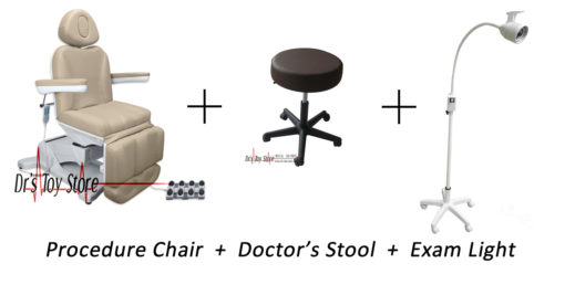 Doctors Power Procedure Chair plus Swivel, Foot & Hand Controls + Dr's Stool + Exam Light