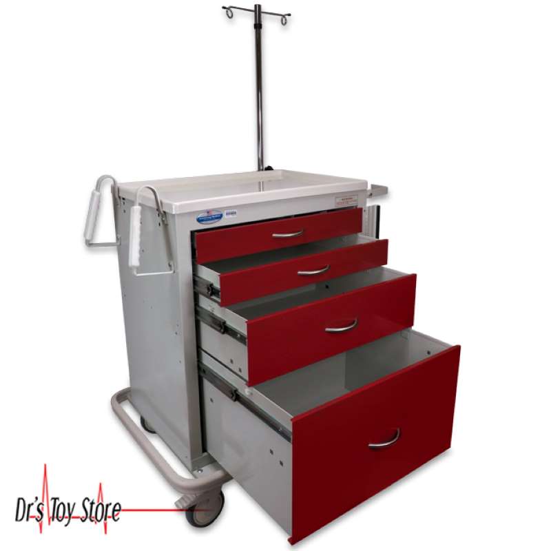Standard Steel Red Emergency Cart, 4Drawer for sale at Dr's Toy store